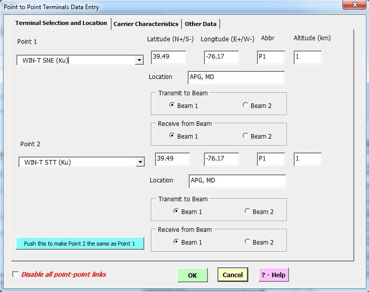 The Point to Point Terminals Data Entry